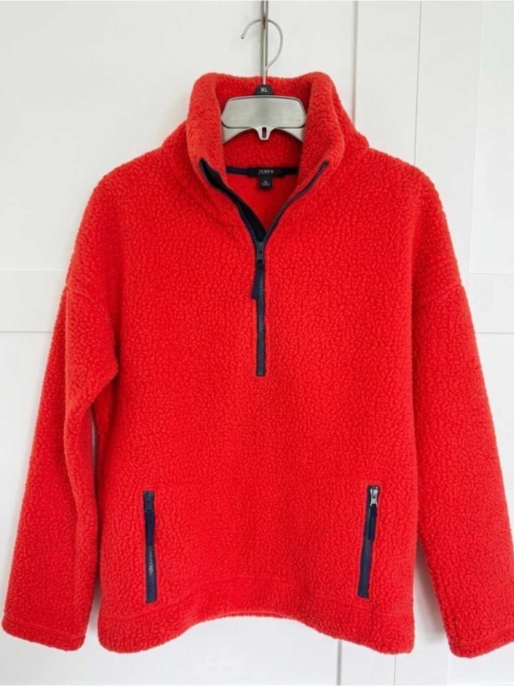 J. Crew women’s Small  Red polartec fleece Sherpa Quarter-Zip Pullover jacket